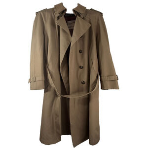 Vintage Clipper Mist Mens Sz 40 Short Trench Coat Tan Double Breasted w/ Belt